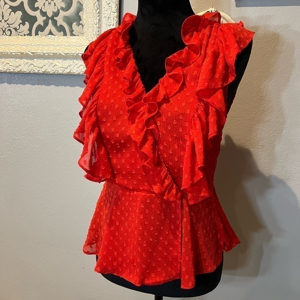 Maison d’amelia red ruffle shirt - Picture 2 of 8